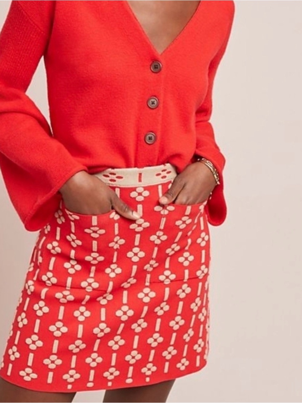 Maeve Quant Red Floral Knit Mini Skirt